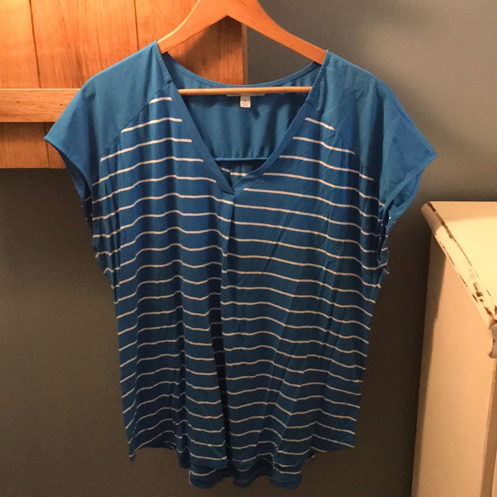 Blue and white striped blouse